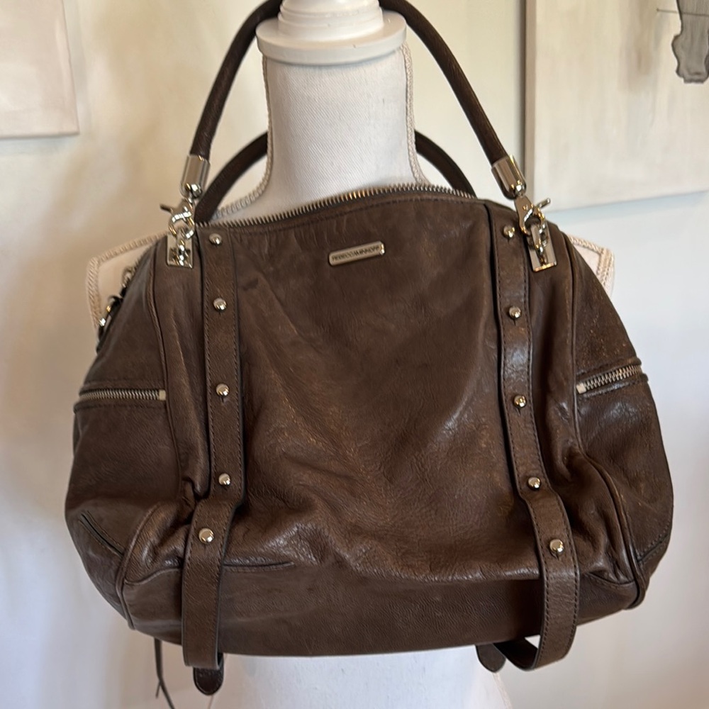 Rebecca Minkoff Brown Shoulder Bag with Suede Texture and Metal Accents